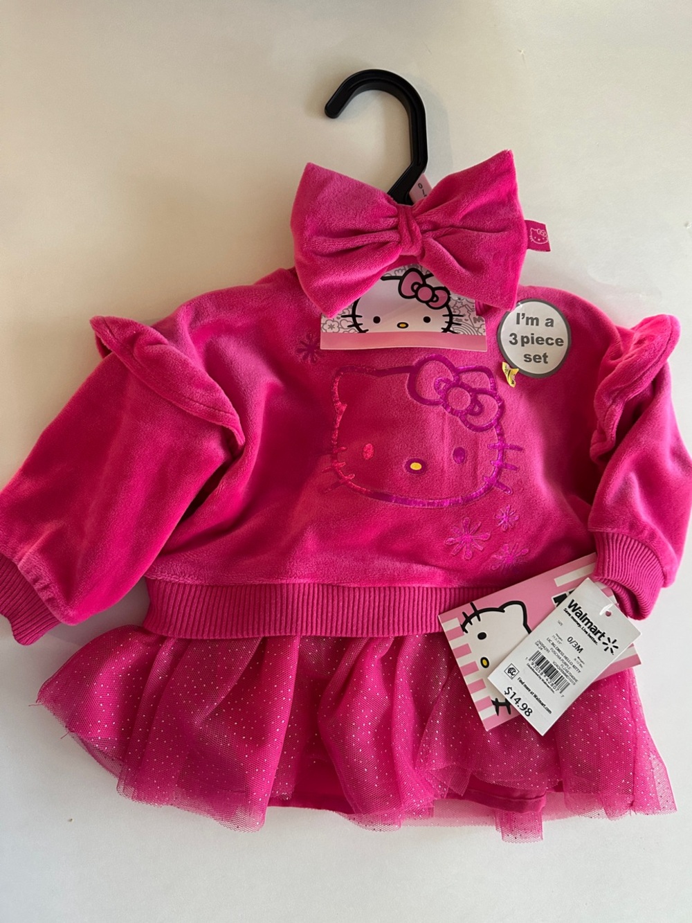 Hello Kitty Bright Pink Velvet Skirt Set with Bow and sock’s NWT